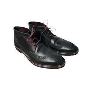 Ted Baker Cinika Wingtip Chukka Boots Men's 10.5 Navy Black Leather Brogue